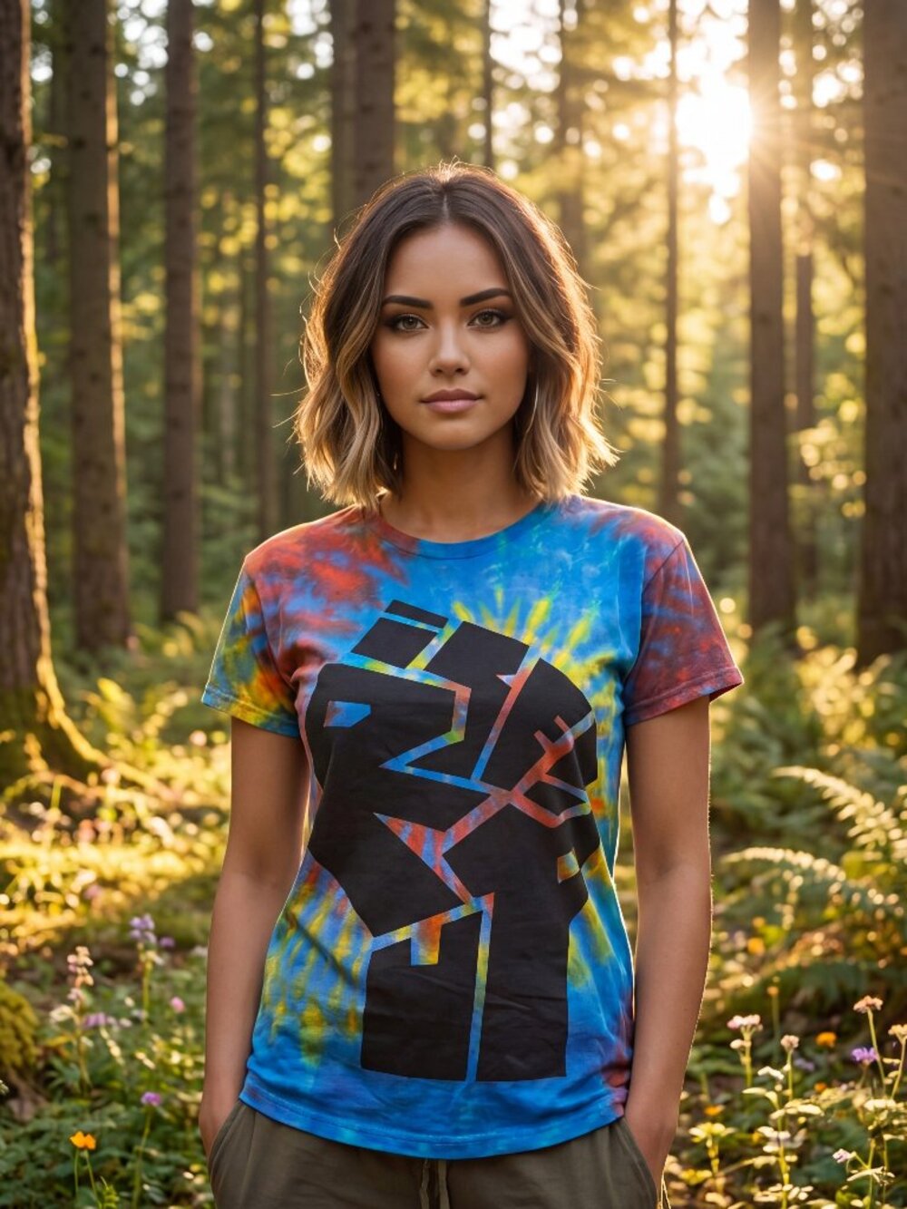 Rise Up! Fist Painted Tee: 100% Organic Cotton T Shirt For Women (Tie Dye)